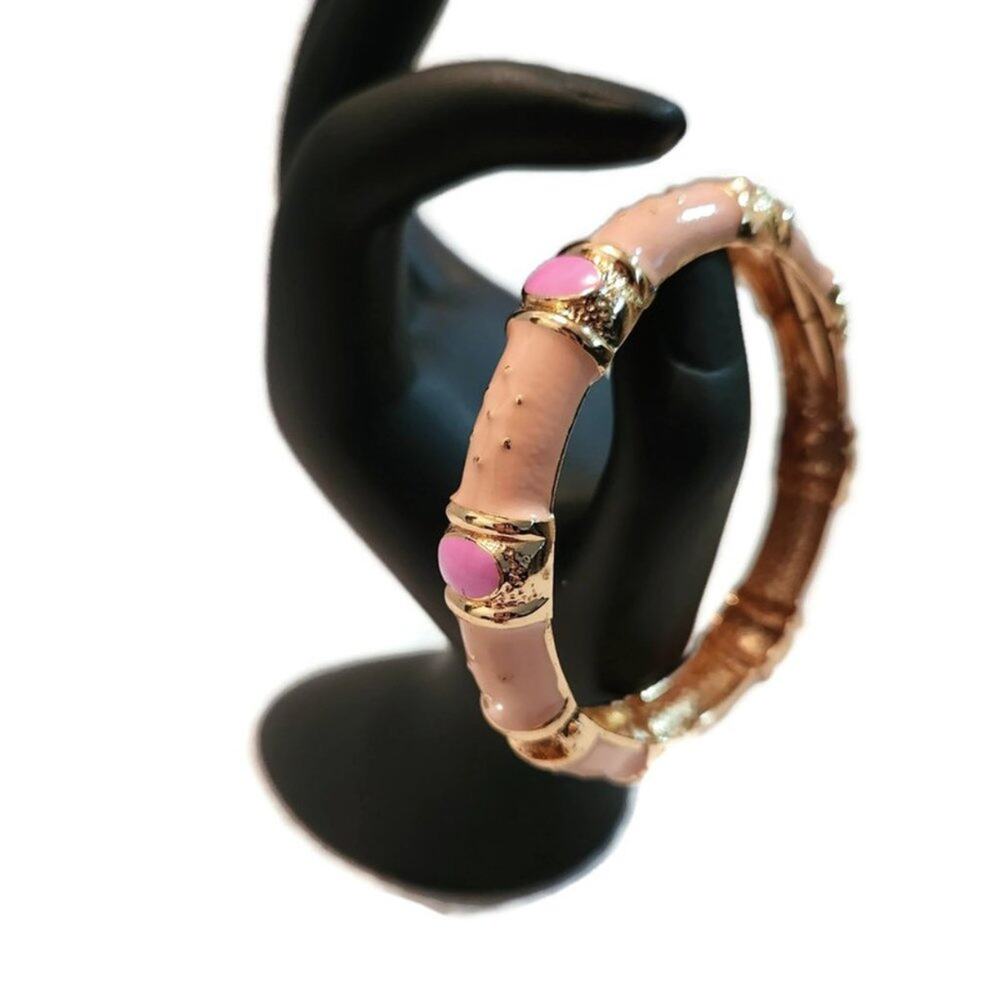 Women's Pink Enamel and Gold Tone Snap On Bracelet